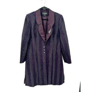EVA POLINI Couture Vintage Purple Striped Bling Button Mobwife Trench Coat 14
